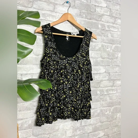 PAPILLON - ruffle floral spring summer tiered stretch tank blouse size small - Picture 3 of 9